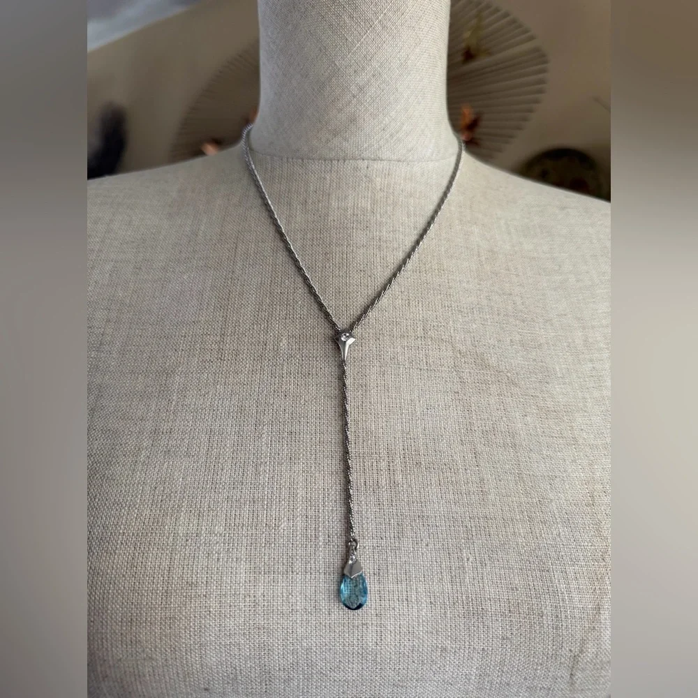 RARE Vintage AVON Silver-Tone Blue Crystal Lariat Y-Necklace
